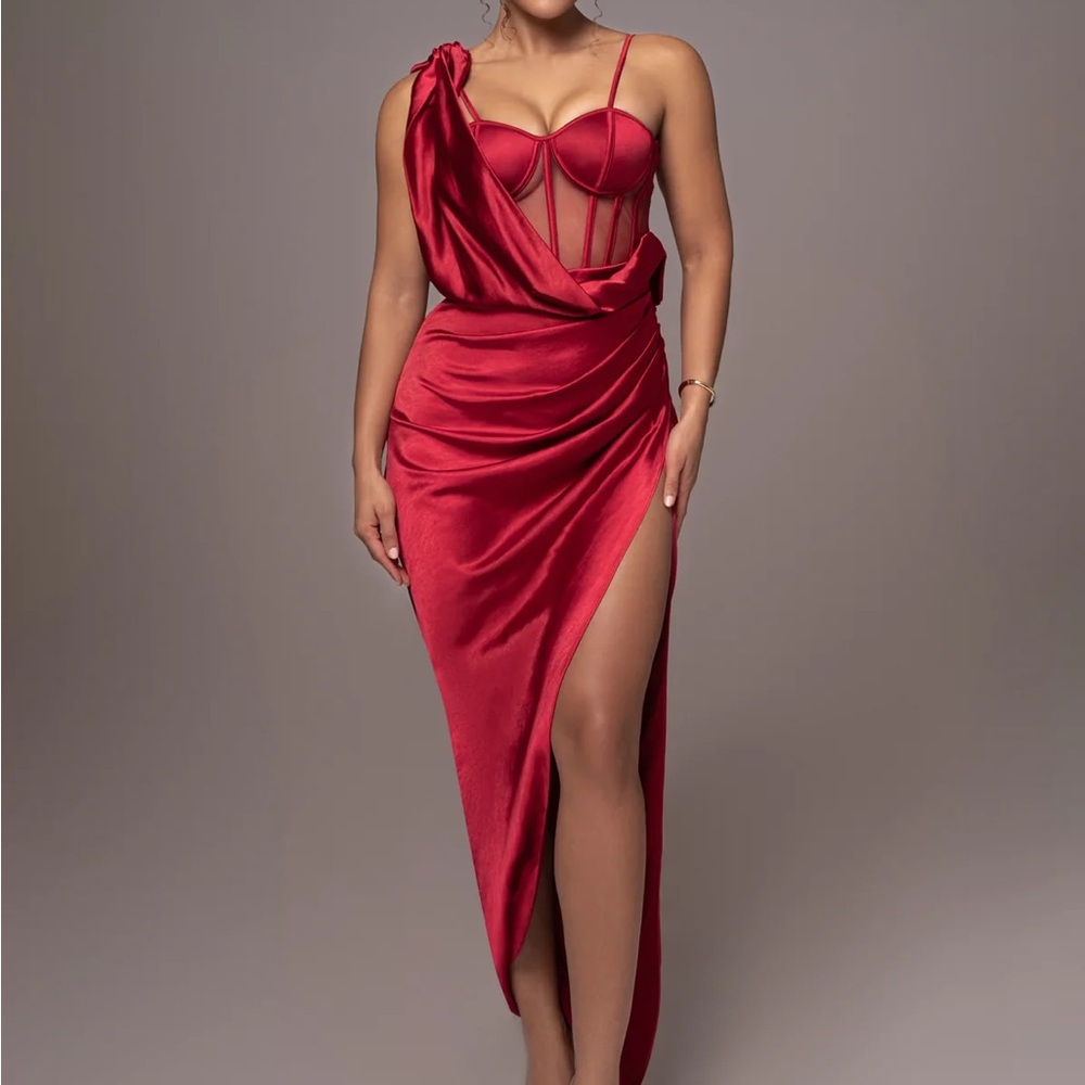 JLUXLABEL RED ANASTACIA DRAPE MAXI DRESS